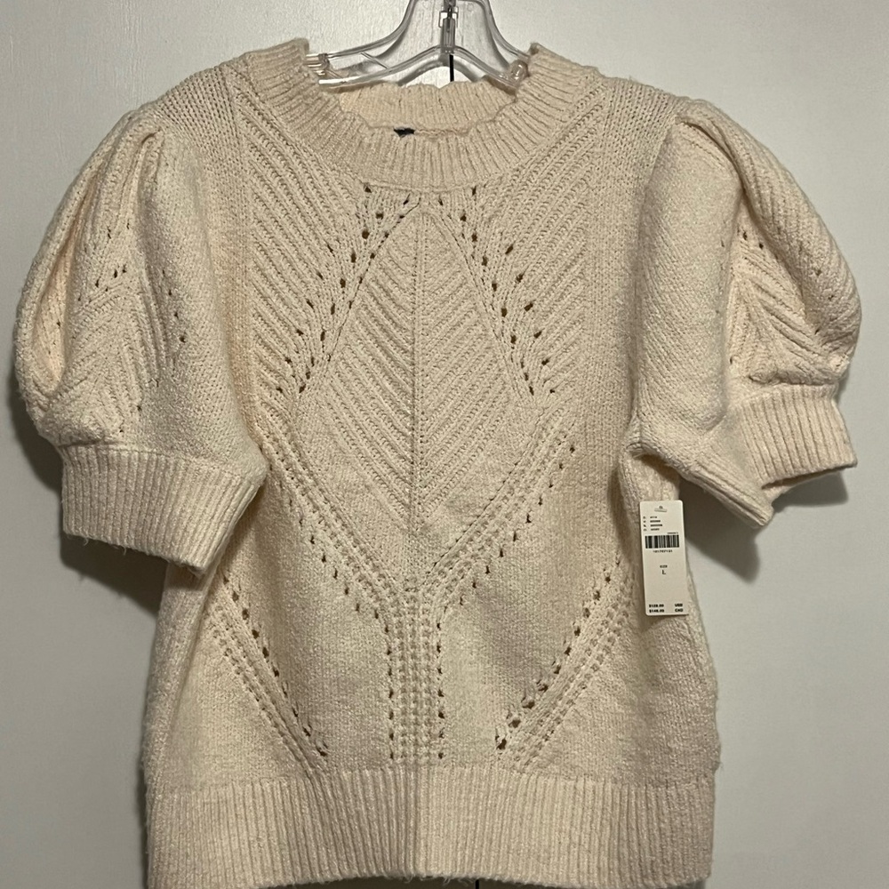 Anthropologie Short Sleeve Pointelle Sweater Ivory - Picture 2 of 4